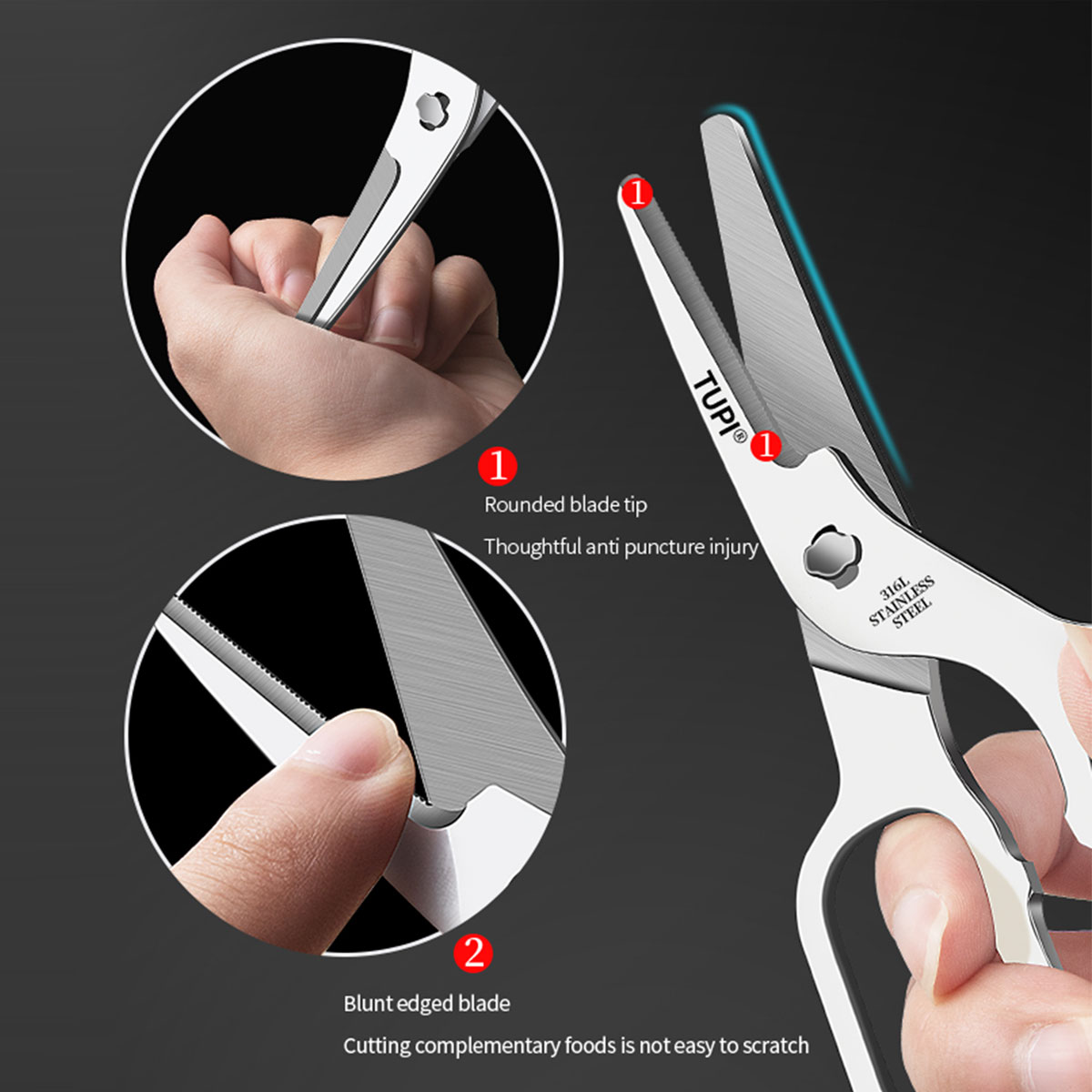 Baby Food Scissors - TUPI - Ciseaux en acier inoxydable,